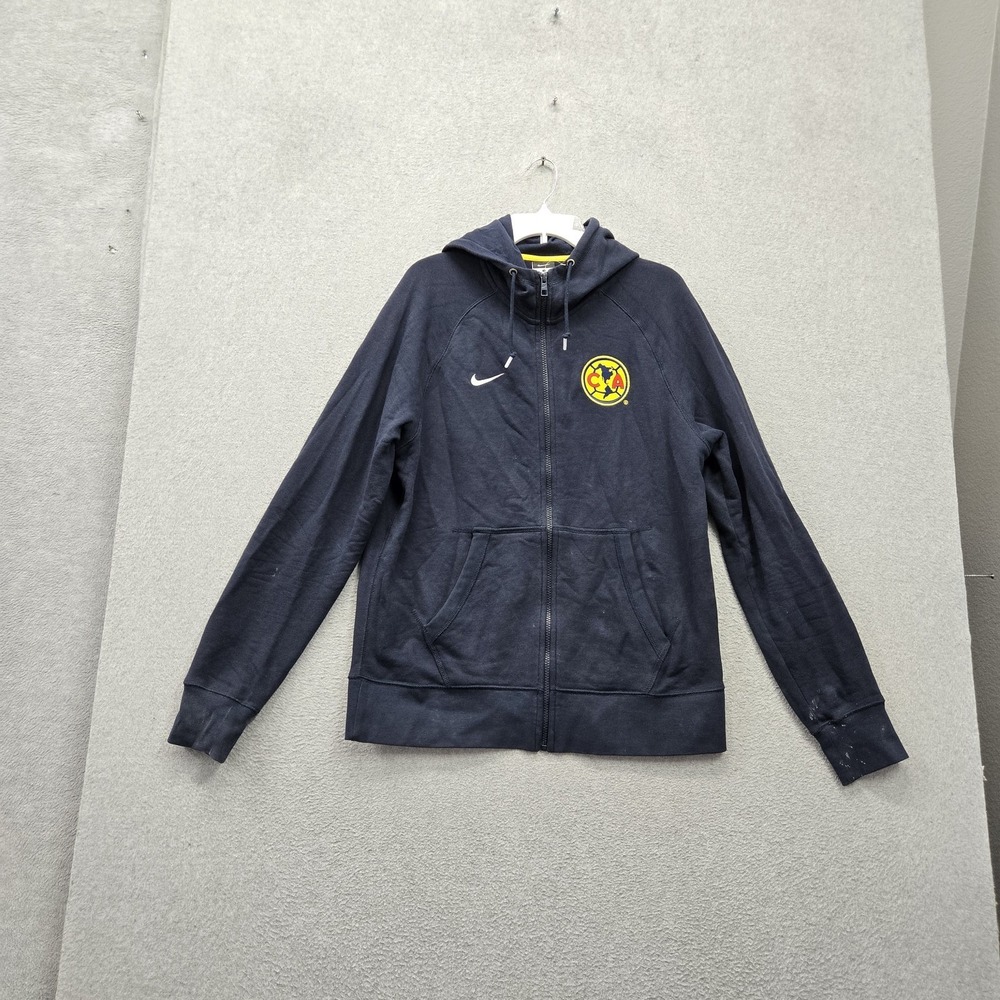 Club America Men Hoodie L Navy Blue Embroidered Nike Team Logo Activewear READ